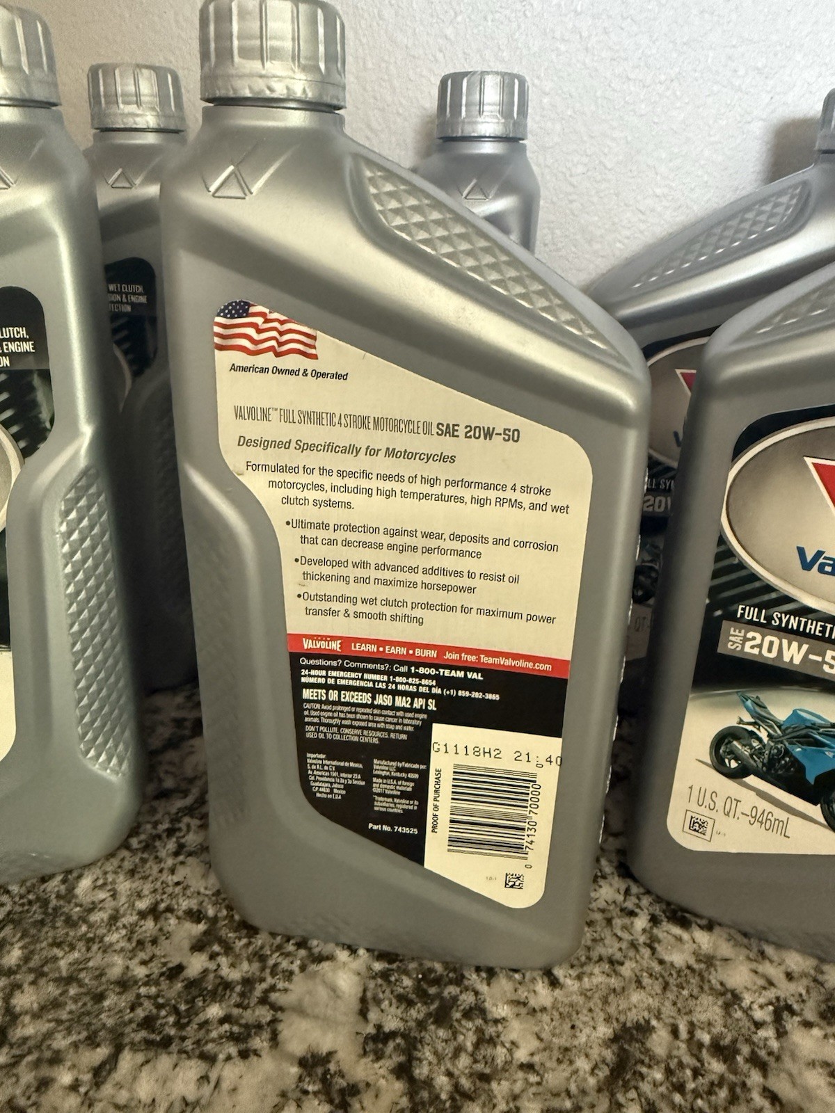 Lot 6 Valvoline Motorcycle 4-Stroke SAE 20W-50 Full Synthetic Motor Oil 1 Quart