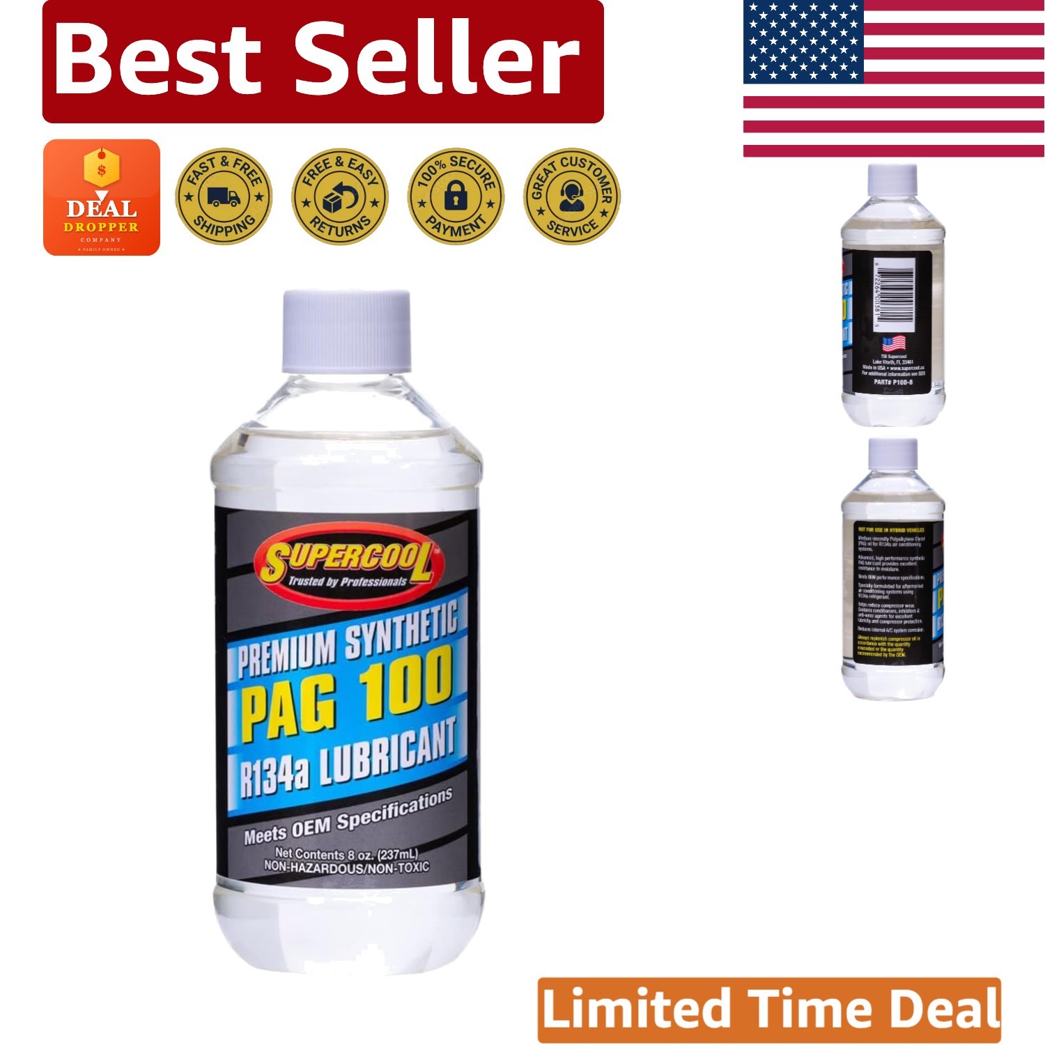 PAG 100 Synthetic 8oz Oil for Optimal Automotive Care & Compressor Efficiency