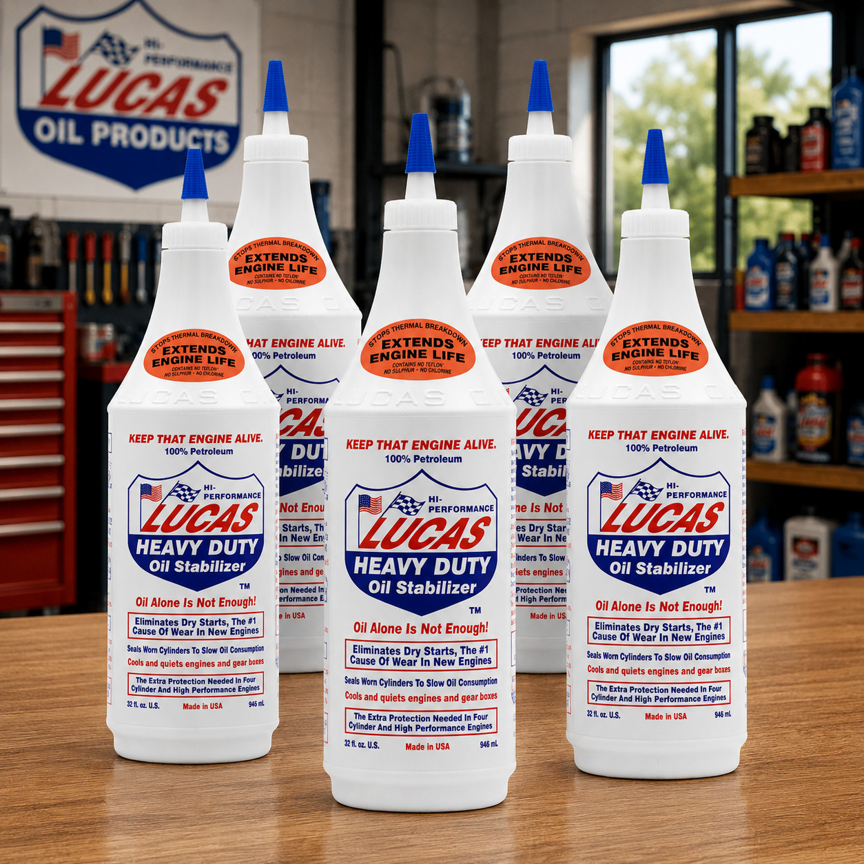 5 PACK – LUCAS OIL 10001 Heavy Duty Oil Stabilizer; Quart