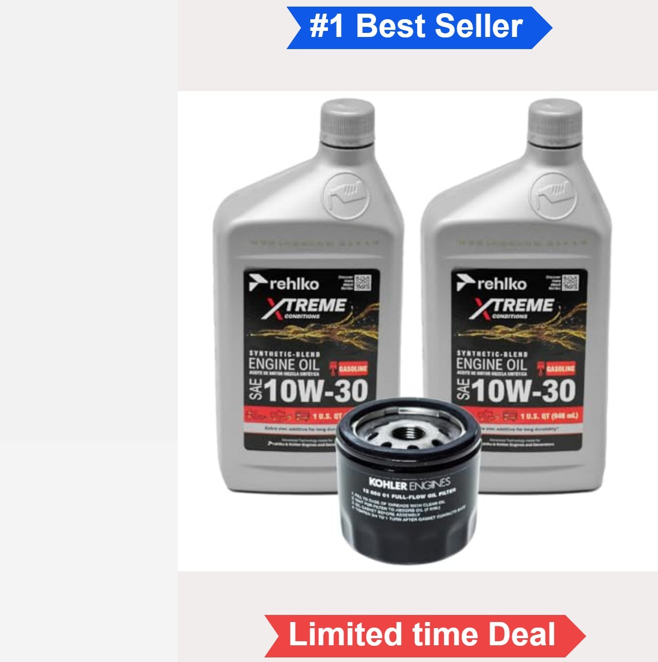 Mower Oil Change Kit 10W30 Synthetic Blend 2 Quarts With Oil Filter Kohler