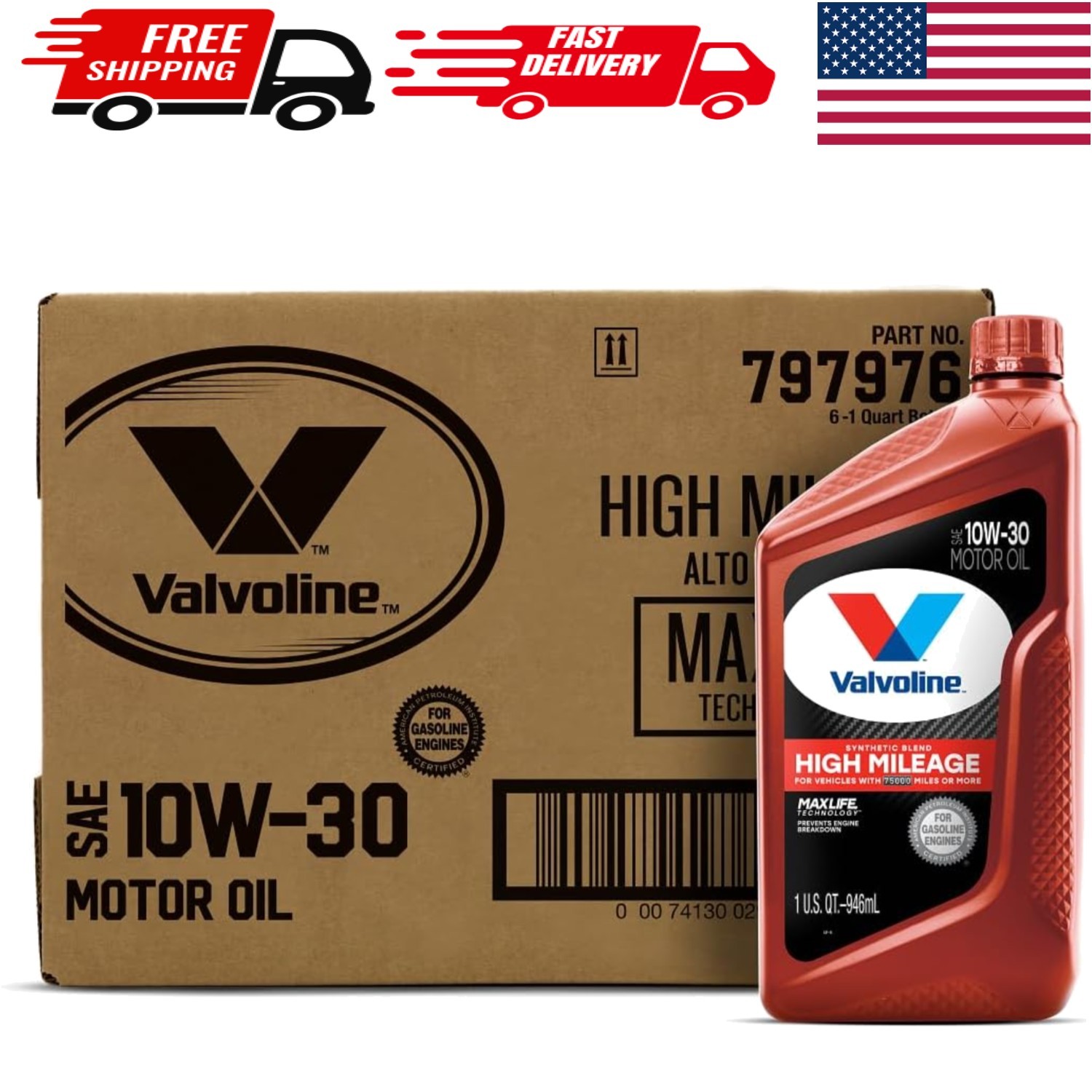 Advanced 10W-30 High Mileage Motor Oil with Seal Conditioners – 6 Quart Set