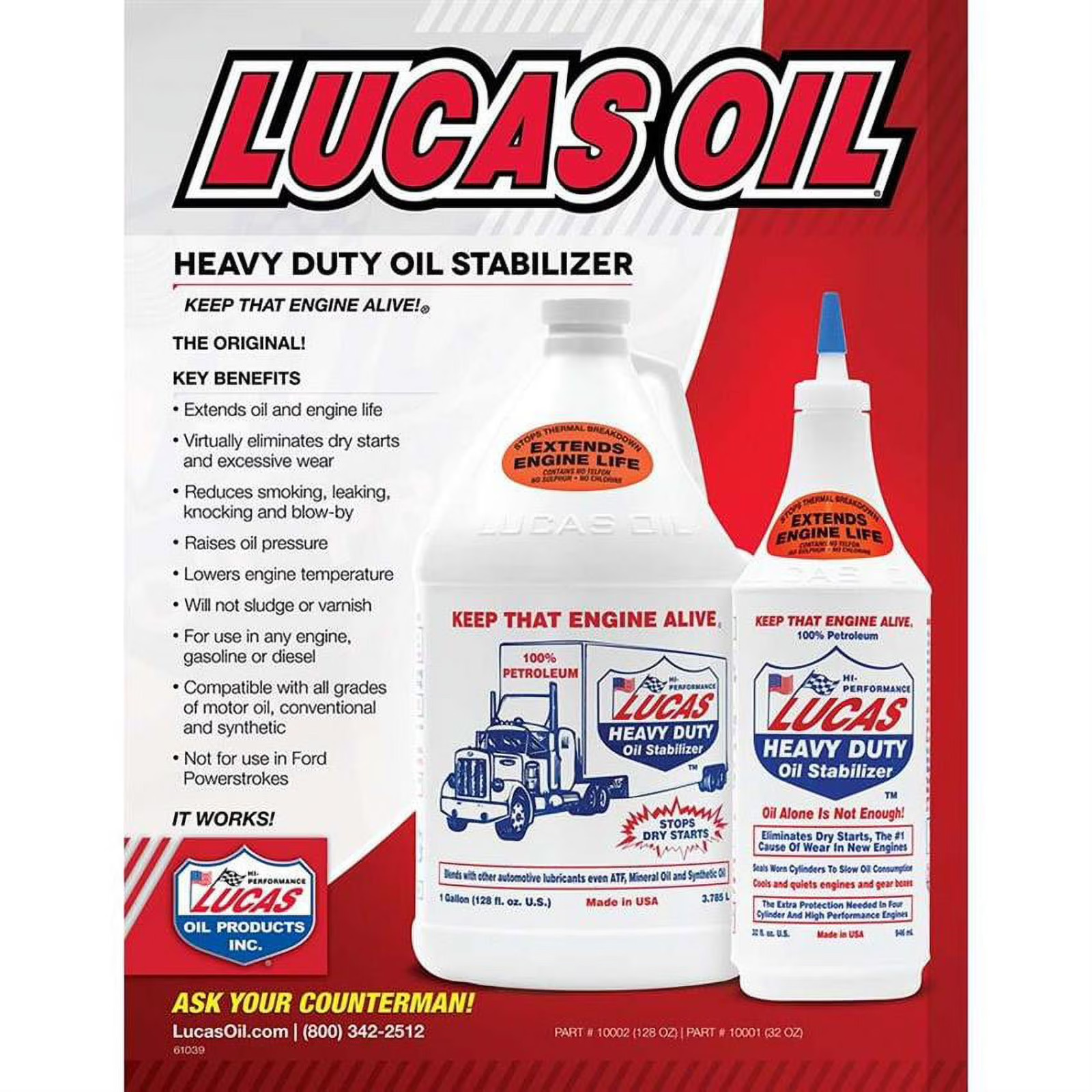 4 PACK- LUCAS OIL 10002 Heavy Duty Oil Stabilizer; Gallon-SALE