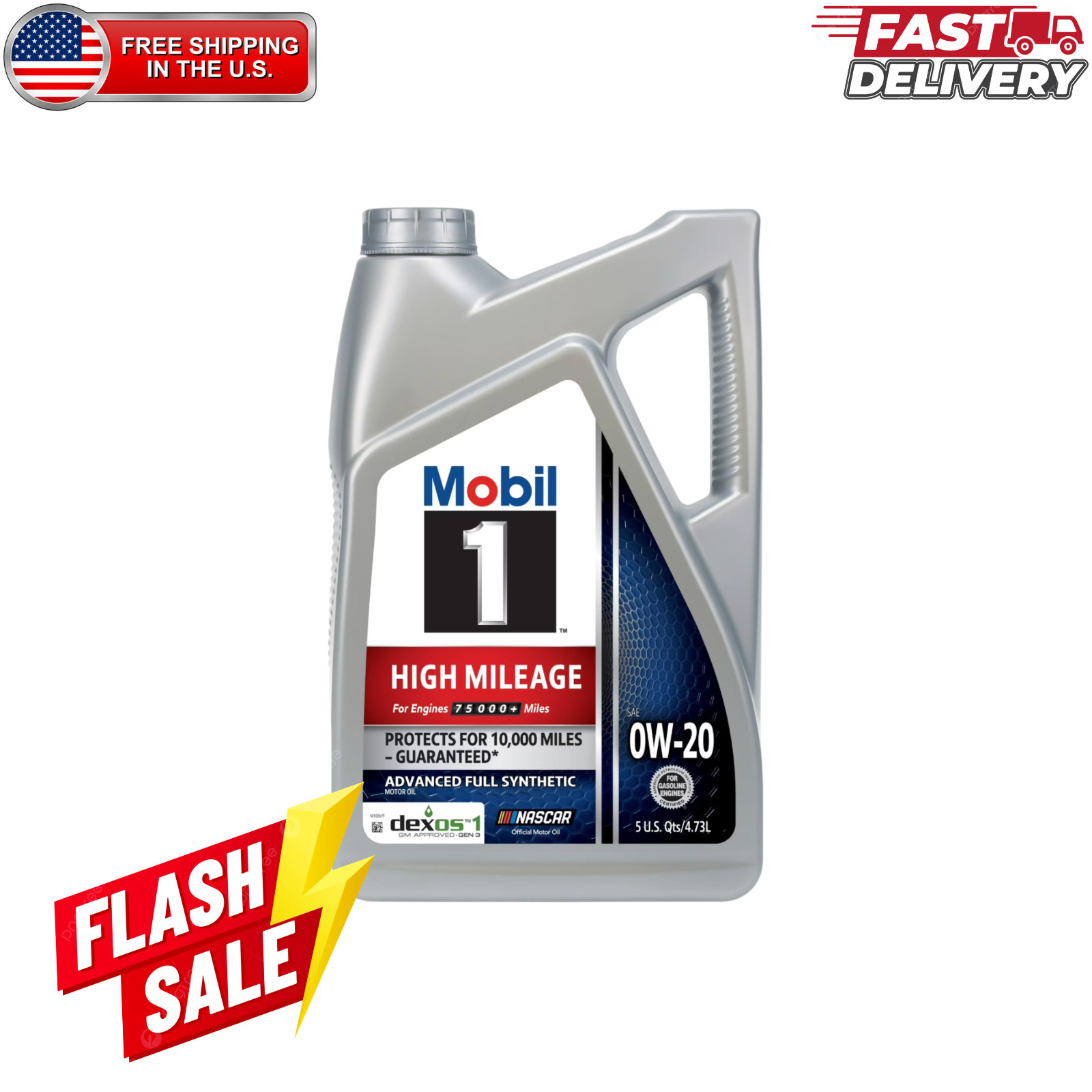 Mobil 1 High Mileage 0W-20 Full Synthetic Motor Oil 5Quart