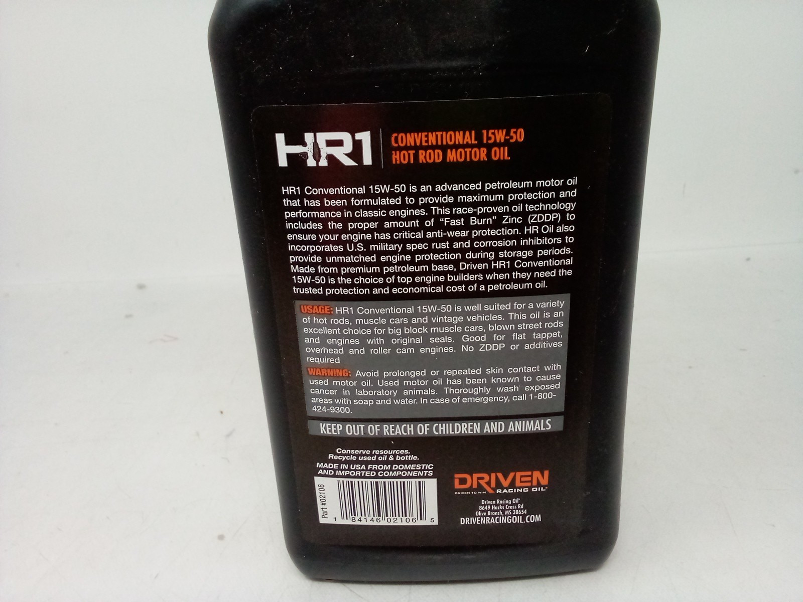 Driven Motor Oil – HR1 Hot Rod Oil {15W-50} – Conventional – 1 Qt
