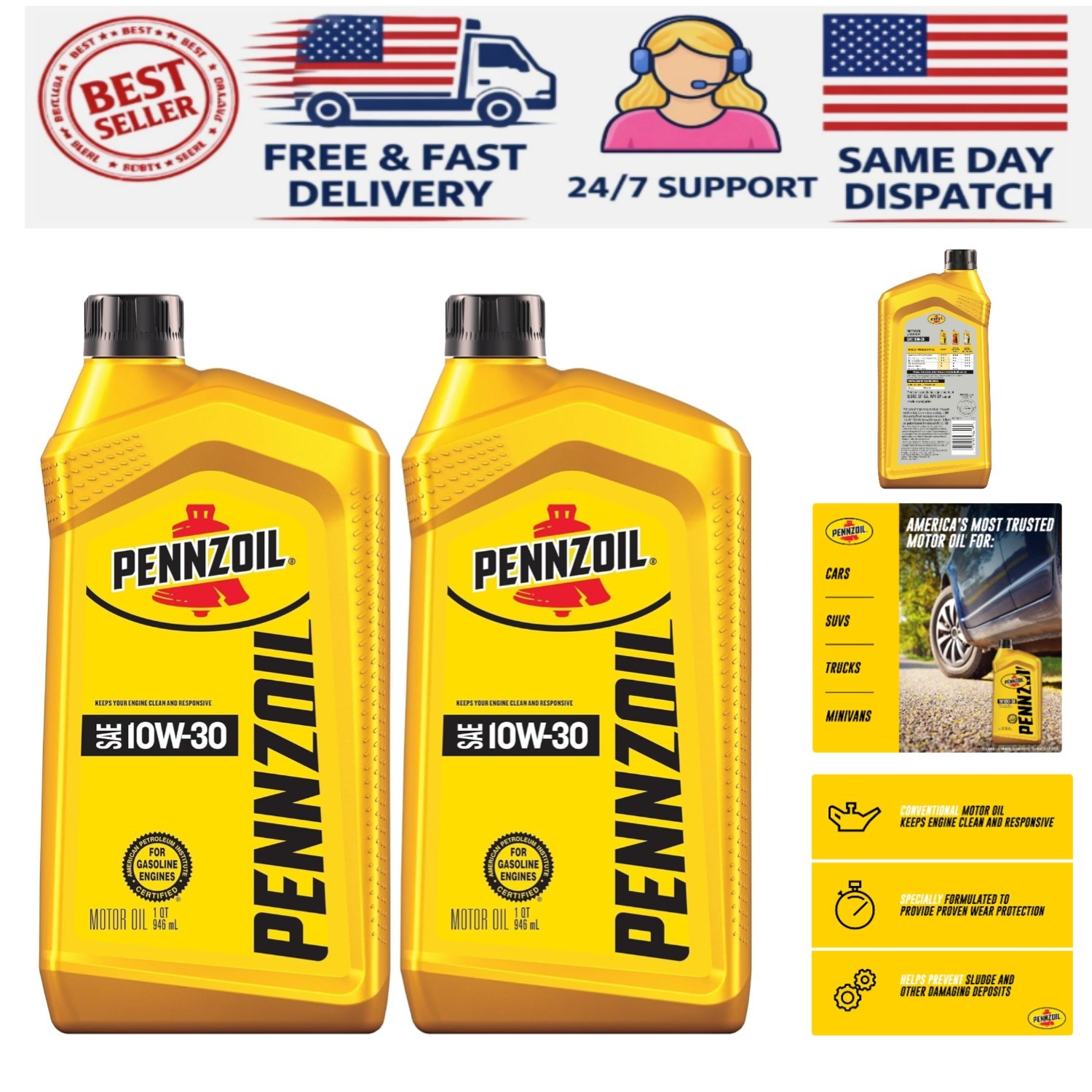 10W-30 Conventional Motor Oil Pack of 2 – Keep Your Engine Clean and Responsive