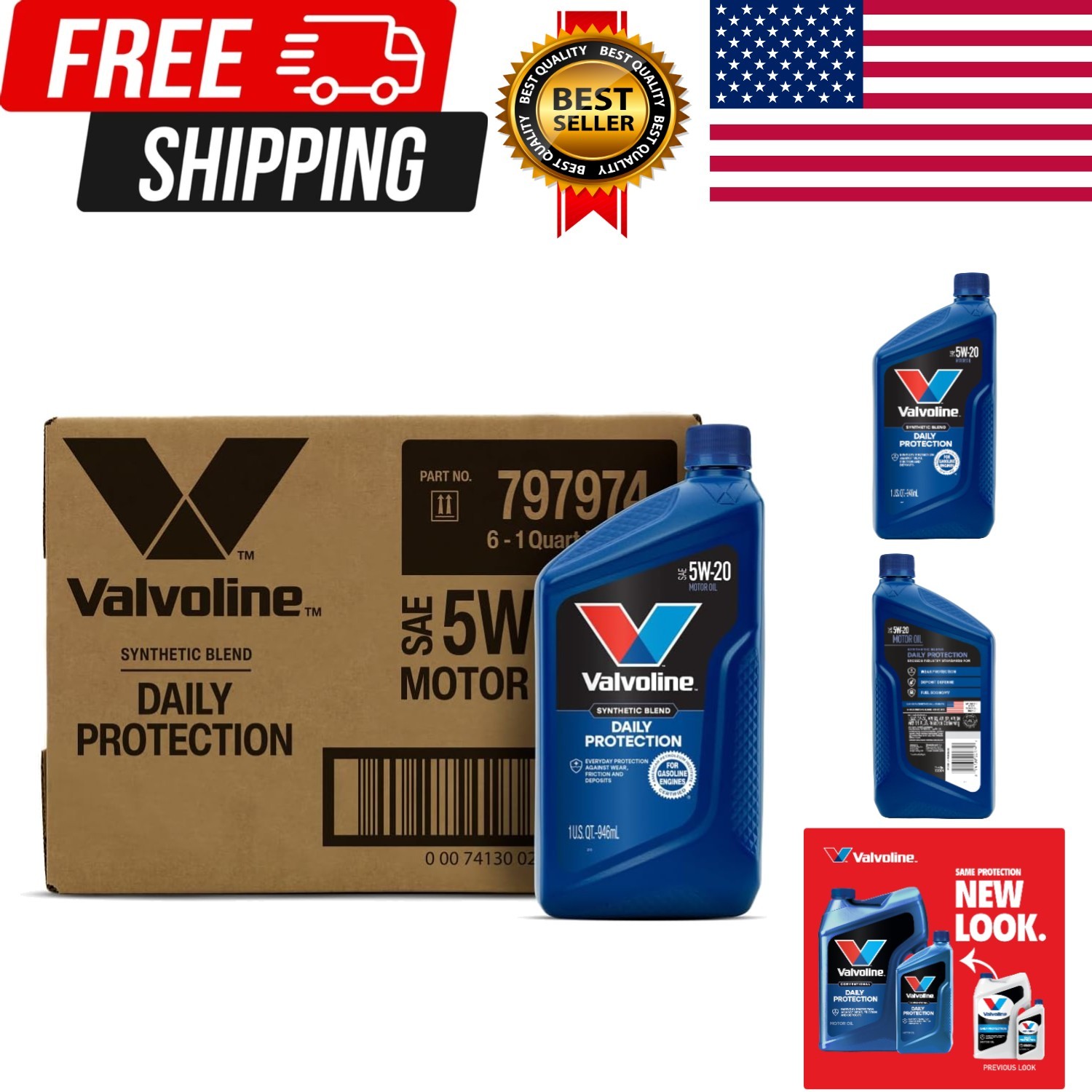 Daily Protection SAE 5W-20 Synthetic Blend Motor Oil 1 QT, Case of 6 Packagin…