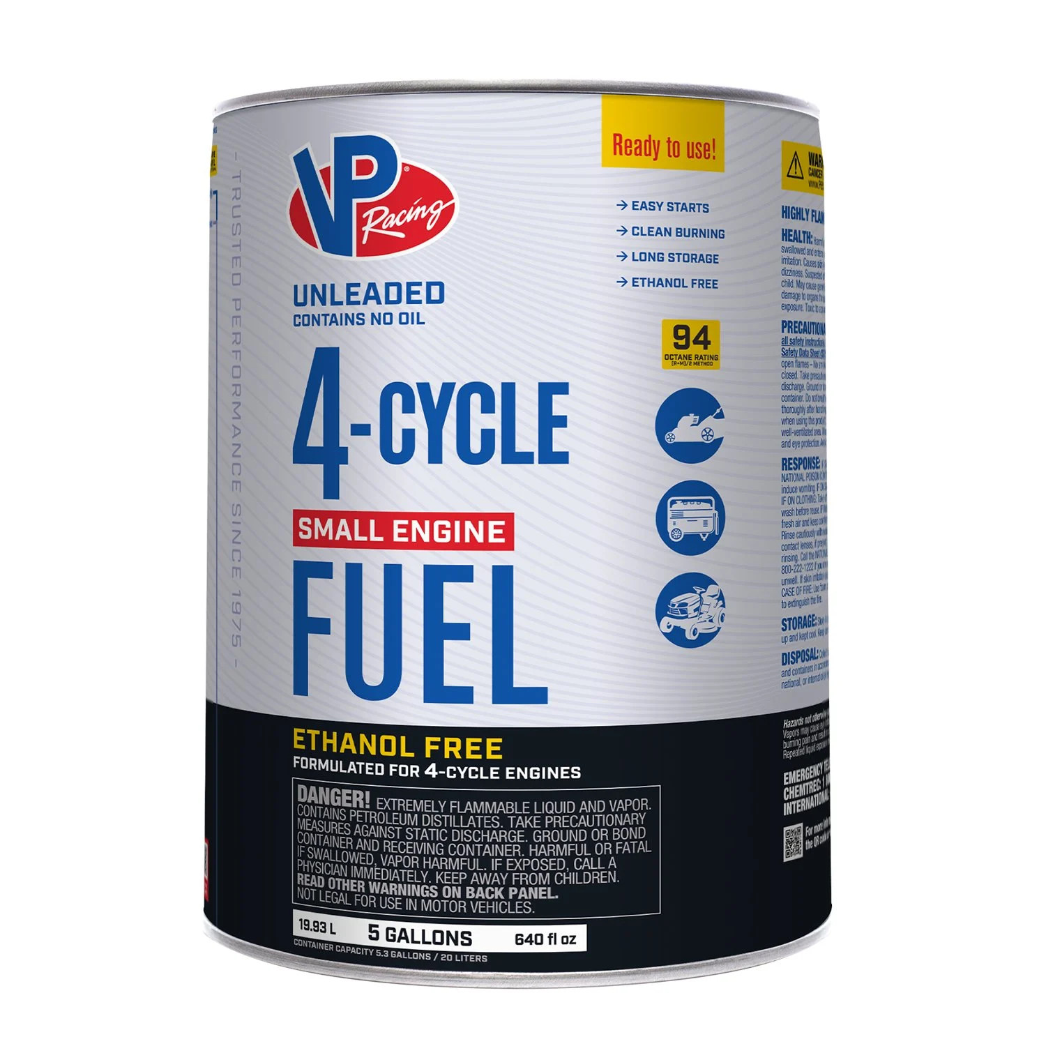 VP Racing Fuels 6202 4-Cycle Small Engine Fuel, 5-Gallon Pail