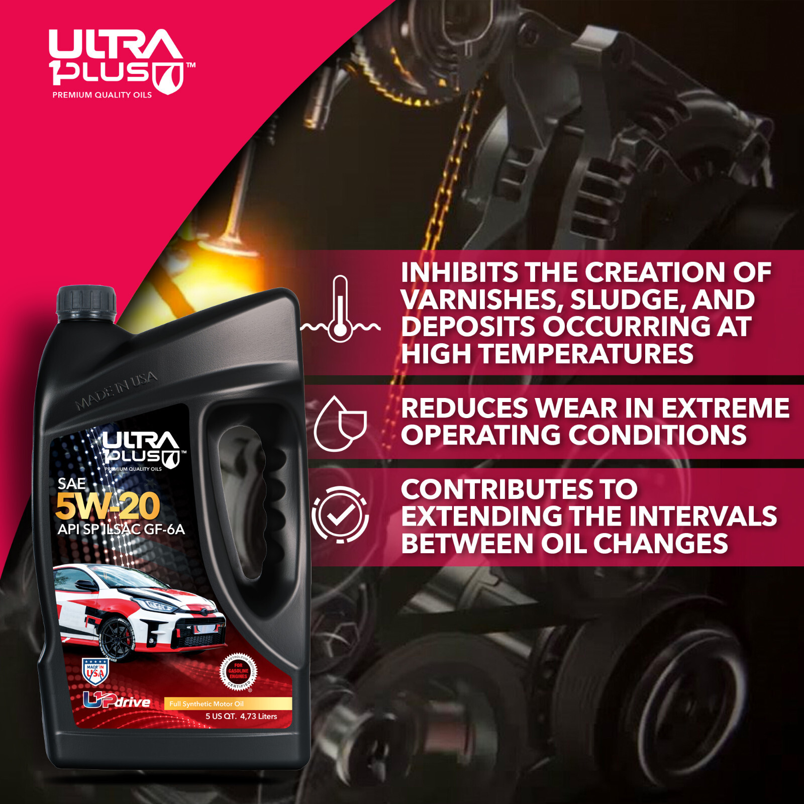Ultra1Plus SAE 5W-20 Full Synthetic Motor Oil API SP ILSAC GF-6A (2 Gal – 8 QTS)