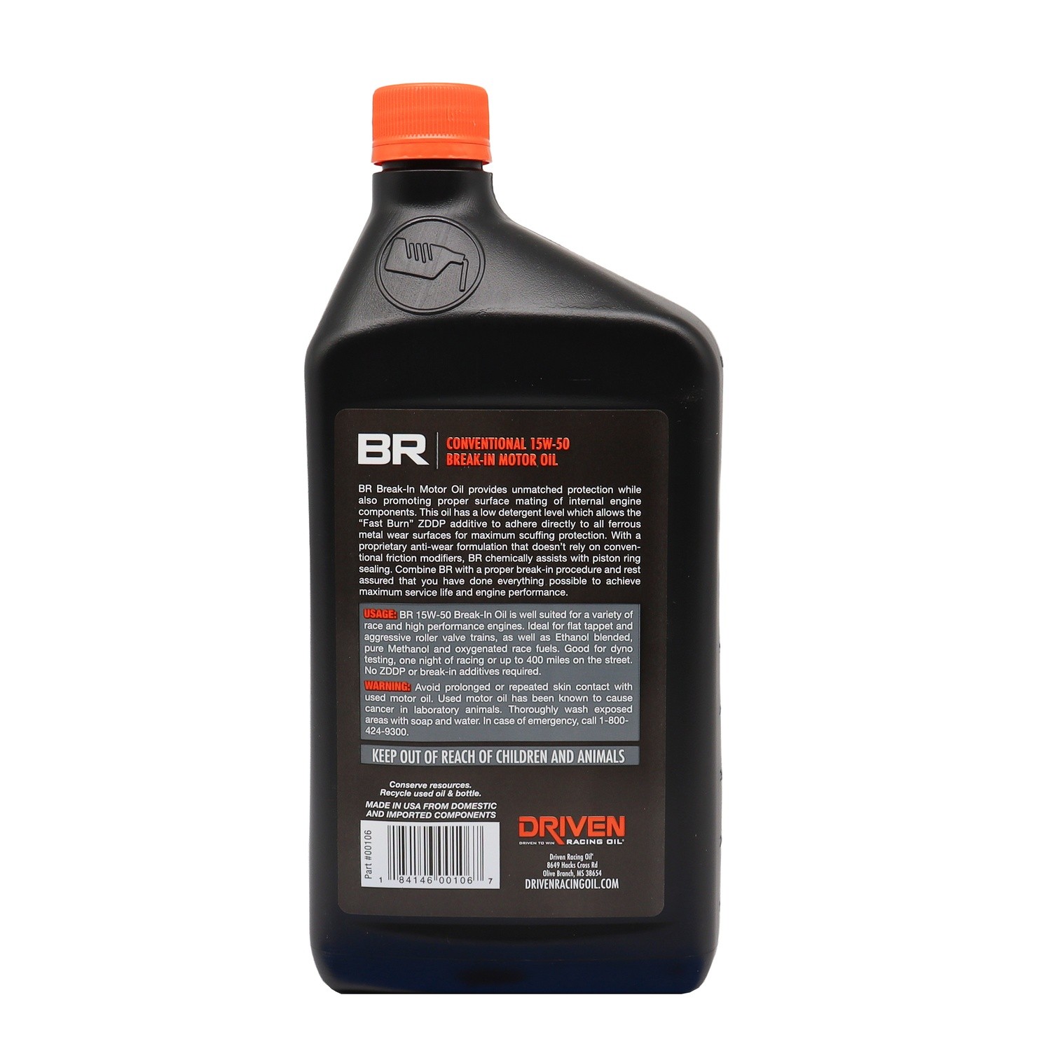 Driven Oil 106, One Br 15W50 Petroleum Oil 1Qt Break-In Oil Performance Parts