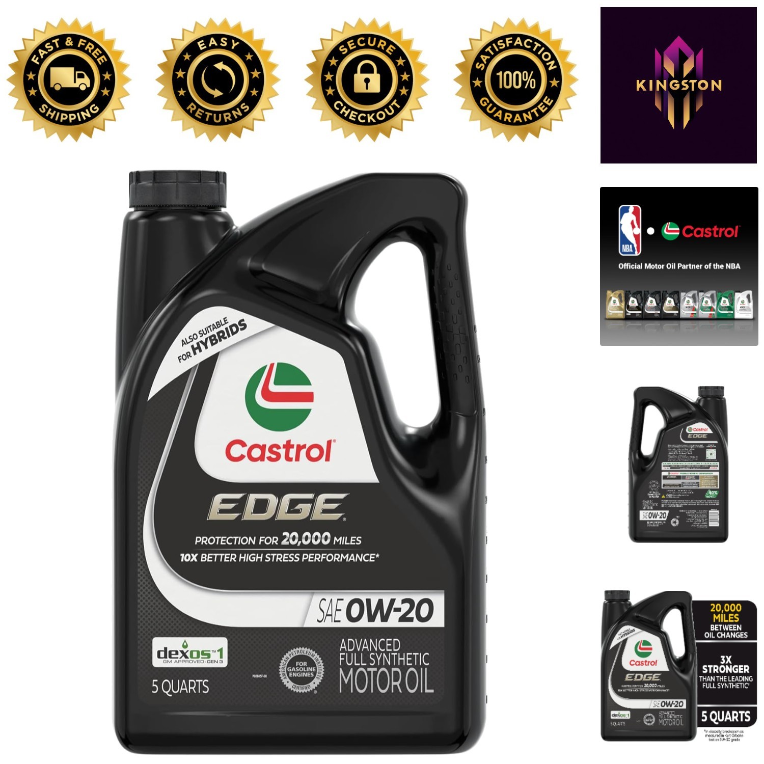 EDGE 0W-20 Full Synthetic Oil, 5 Quarts – Optimal Protection for Cars & Trucks