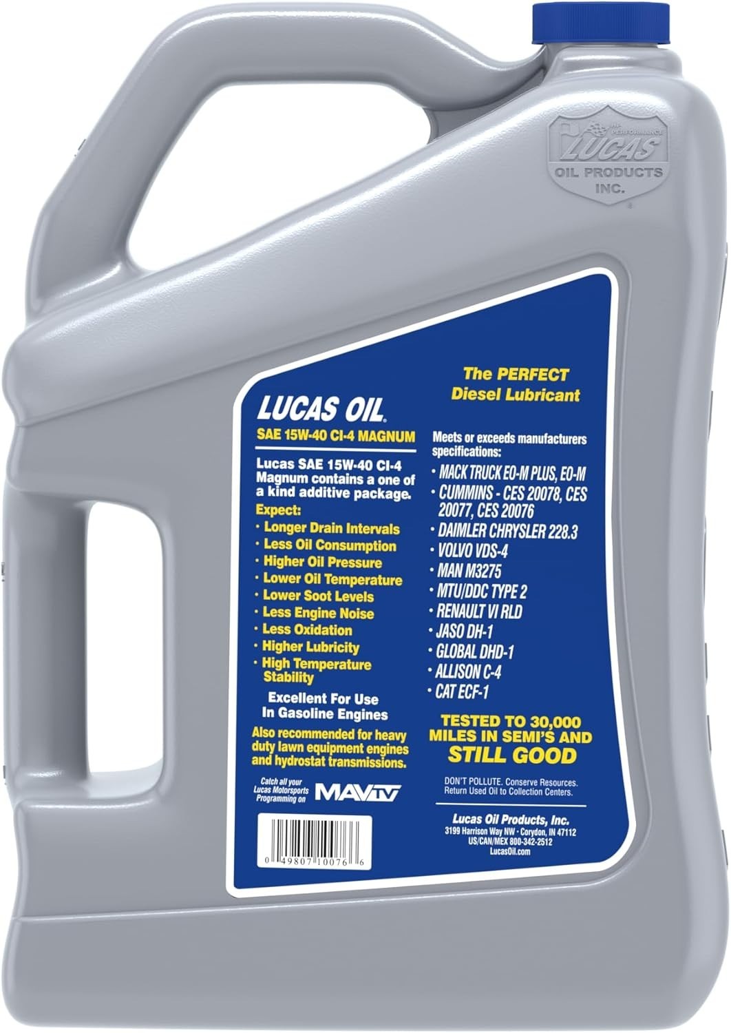 Set of 8 LUCAS OIL 10076 SAE 15W-40 Magnum High TBN Long Drain Motor Oil; 1 Gal