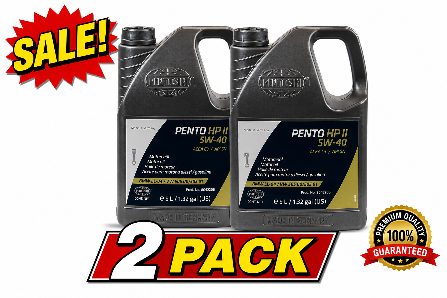 2 PACK-PENTOSIN 8042206 High Performance II; Full Synthetic; SAE 5W-40; 5 Liters